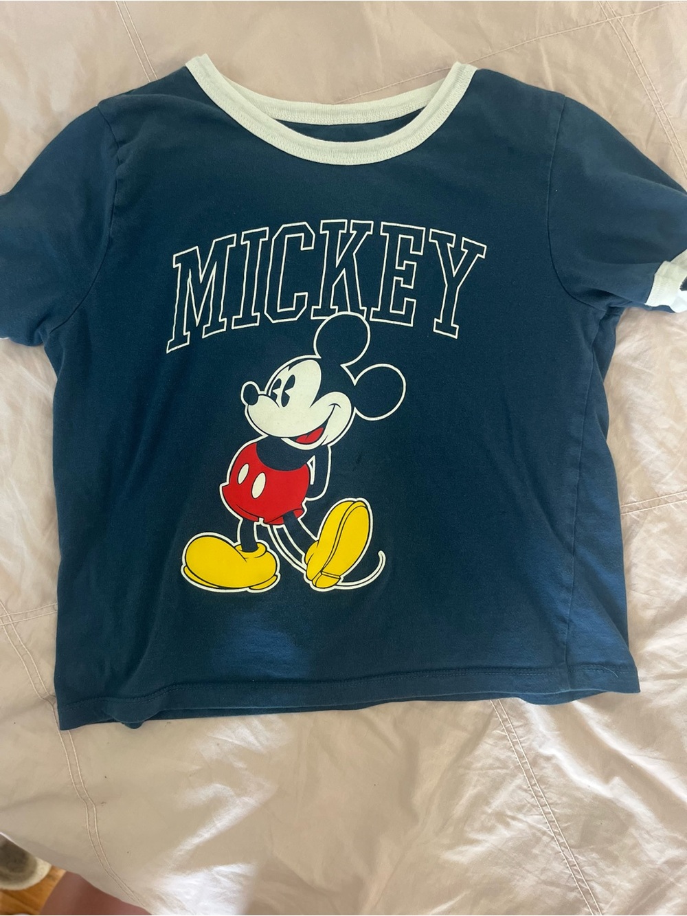 Disney Navy Mickey Graphic Short Sleeve Tee with White Trim